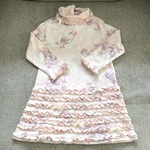 Long sleeve ruffled pink dress purple flowers